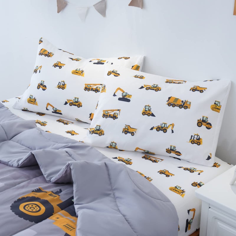 Cokouchyi Twin Size Comforter Set for Boys  4-Piece Bed in a Bag  3D Construction Bedding Comforter Sheet Set  Ultra Soft and Fluffy  Cartoon Truck Cars - Image 3